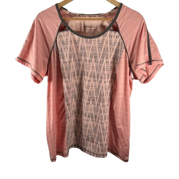 Size: X - Peach/Pink/Grey Athletic T-Shirt w/ Geometric Striped Print - Picture 1 of 1